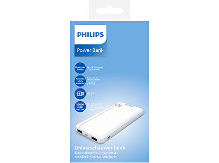 PHILIPS DLP1810CW 10.000 mAh 2xUSB-A 2.1A, USB-C Çıkış Taşınabilir Şarj Cihazı Beyaz