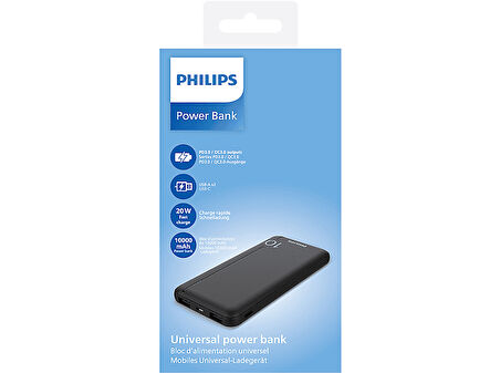 PHILIPS DLP1812PB 10.000 mAh 2xUSB-A  2.1A USB-C Çıkış PD Taşınabilir Şarj Cihazı Siyah