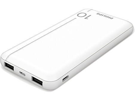 PHILIPS DLP1812PW 10.000 mAh 2xUSB-A  2.1A USB-C Çıkış PD Taşınabilir Şarj Cihazı Beyaz