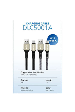USB-C Şarj ve Data Kablosu, Hızlı Şarj, 3A Yüksek Akım, 1 Metre, Dayanıklı Örgü Kablo,DLC5001A