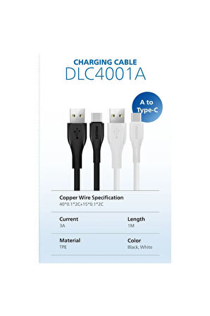 USB-C Şarj ve Data Kablosu, Hızlı Şarj, 3A Yüksek Akım, 1 Metre,Dayanıklı Slikon Kablo,DLC4001A