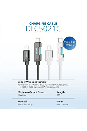 Type-C-Type-C Şarj Kablosu 60W, Hızlı Şarj, 3A Yüksek Akım, 1 Metre, Dayanıklı Örgü Kablo,DLC5021C