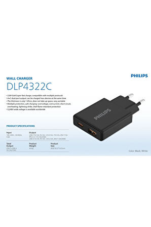USB Hızlı Şarj Adaptörü,33W PowerDelivery 3.0+QC 3.0,Çift Port USB-C ve USB-A,2 Cihaz Şarj,DLP4322C