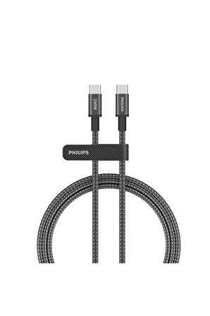 Philips DLC7060C/00 240W USB-C to USB-C Örgülü Şarj Kablosu 2 Metre Siyah