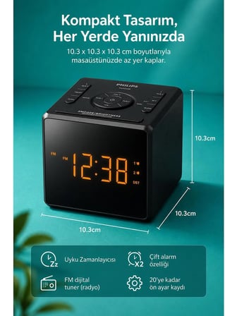 Philips TAR4500/10 Fm Saatli Radyo Çift Alarm Büyük LED Ekran Usb-C Telefon Şarjlı Dijital Çalar Saat