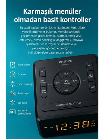 Philips TAR4500/10 Fm Saatli Radyo Çift Alarm Büyük LED Ekran Usb-C Telefon Şarjlı Dijital Çalar Saat