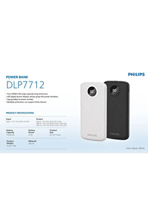 PowerBank 10000 mAh 3.7V,3 Port, 22.5W Hızlı Şarj, USB-C ve 2x USB-A, Korumalı Şarj, DLP7712