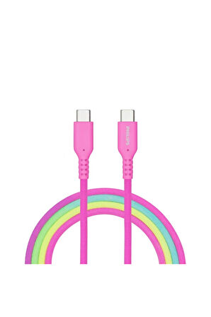 Philips DLC8130C/00 240W USB-C to USB-C PD Hızlı Şarj Kablosu 1 Metre Pembe