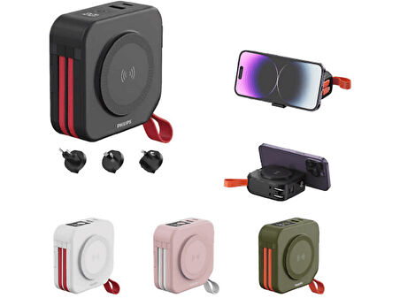 PHILIPS DLP4347CG/00 10.000 mAh Dahili USB-C, Lightning Kablolu MagSafe Hızlı Şarj Powerbank, Yeşil