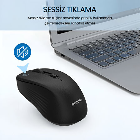 Philips SPK7538 Bluetooth 5.2 ve 2.4GHz 1600DPI Sessiz Optik Kablosuz Mouse Siyah