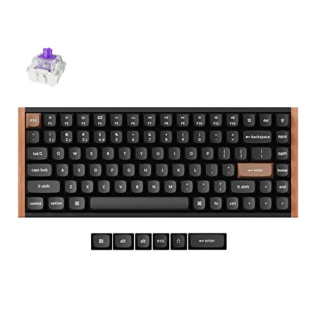 Keychron K2 HE RGB Manyetik Switch 2.4 GHz Kablosuz İngilizce Ahşap Kenarlı Siyah Klavye