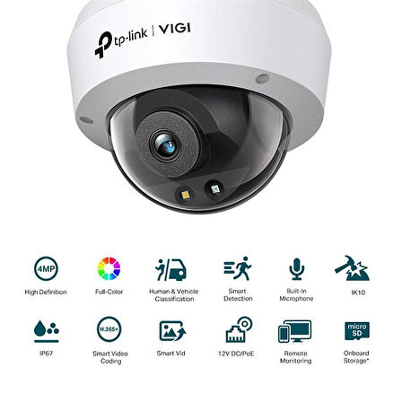 TP-Link VIGI C240(2.8mm) 4MP Full-Color Dome IP Kamera 1/3",30fps,FHD,H265+,PoE