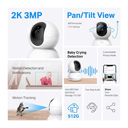 TP-Link TC71 2K İç Mekan 3MP Gece Görüşlü 512GB Kart Destekli Wİ-Fİ Güvenlik Kamerası