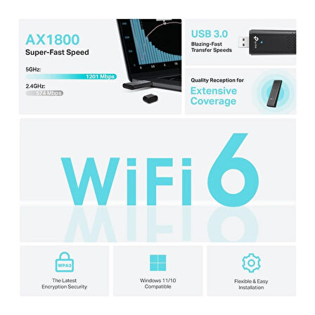 TP-Link Archer TX20U AX1800 Çift Bant Wİ-Fİ 6 Kablosuz USB Adaptör 