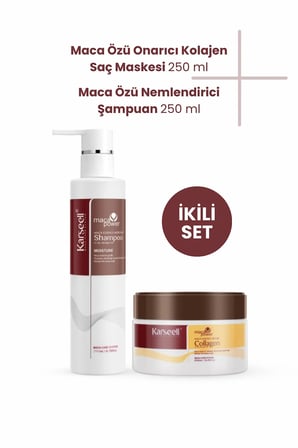 SET Maca Özü Onarıcı Repair Kolajen Saç Maskesi 250 ml + Maca Özü Nemlendirici Şampuan 200 ml Karsel