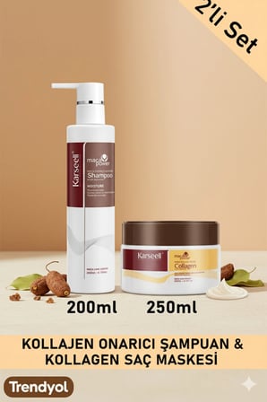 SET Maca Özü Onarıcı Repair Kolajen Saç Maskesi 250 ml + Maca Özü Nemlendirici Şampuan 200 ml Karsel