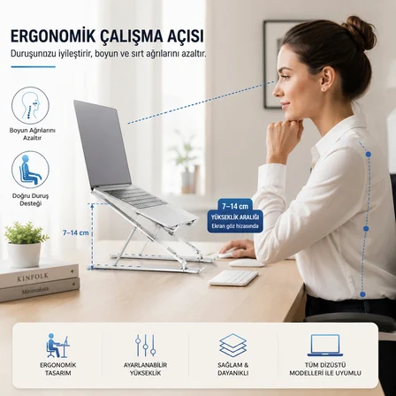 Alüminyum Katlanabilir Laptop Standı Ayarlanabilir Dizüstü Bilgisayar Yükseltici Ergonomik Notebook Standı Kaymaz Taşınabilir
