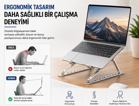Alüminyum Katlanabilir Laptop Standı Ayarlanabilir Dizüstü Bilgisayar Yükseltici Ergonomik Notebook Standı Kaymaz Taşınabilir