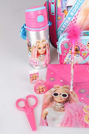 DEKOMUS İLE LİSANSLI "PEMBE MAVİ PRENSES KOLEKSİYONU" BARBIE 3 BÖLMELİ OKUL ÇANTASI VE KIRTASİYE SETİ