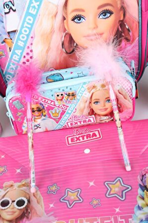 DEKOMUS İLE LİSANSLI "PEMBE MAVİ PRENSES KOLEKSİYONU" BARBIE 3 BÖLMELİ OKUL ÇANTASI VE KIRTASİYE SETİ