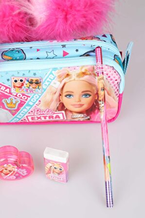 LİSANSLI BARBIE "PEMBE MAVİ PRENSES KOLEKSİYONU" SETİ KALEMLİK,KALPLİ KALEMTRAŞ,2 ADET KURŞUN KALEM VE SİLGİ SETİ