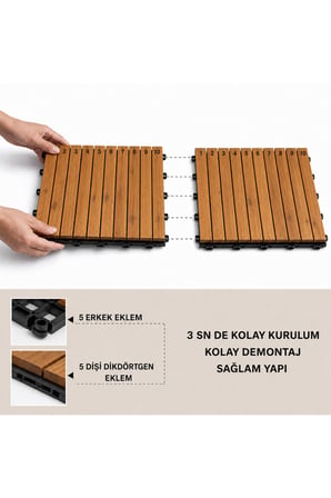 SAND 50x50 Akasya Ahşap Deck Yer Döşemesi - Islak Zemin Uyumlu Geçmeli Bahçe Balkon Teras Duş Karosu