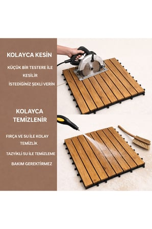 SAND 50x50 Akasya Ahşap Deck Yer Döşemesi - Islak Zemin Uyumlu Geçmeli Bahçe Balkon Teras Duş Karosu