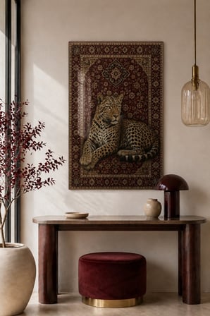 Leopar Desenli Oryantal Çiçek Motifli Temperli Cam Tablo – Dekoratif Duvar Tablosu