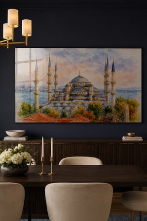 Sultanahmet Camii Sulu Boya Temperli Cam Tablo