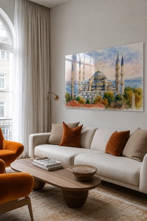 Sultanahmet Camii Sulu Boya Temperli Cam Tablo