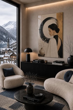 Kadın Figürlü Dekoratif Temperli Cam Tablo – Siyah Altın Modern Sanat Tasarımı