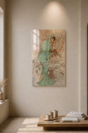 Kış Temalı Art Nouveau Kadın Figürlü Dekoratif Tablo