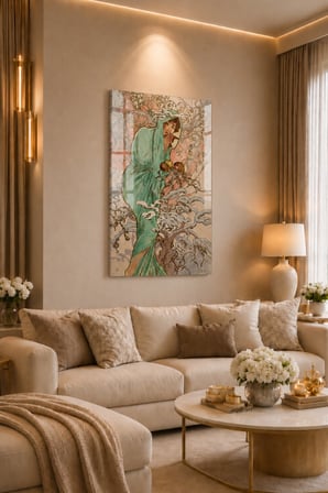 Kış Temalı Art Nouveau Kadın Figürlü Dekoratif Tablo