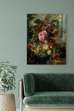 Jan van Huysum Fruit Piece – Çiçekler ve Meyveler Klasik Natürmort Sanatı Dekoratif Cam Tablo