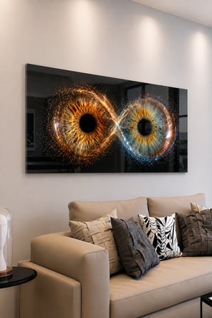 Kişiye Özel Çift Göz Portresi – Fotoğrafınızdan Işıltılı Sonsuzluk Tasarımlı Dekoratif Cam Tablo