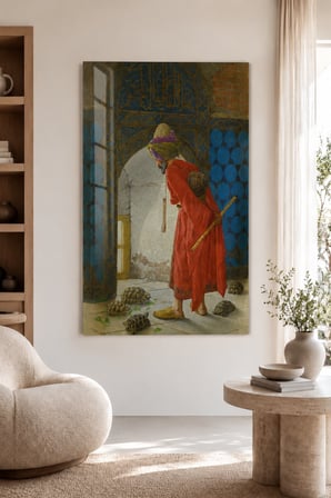 Osman Hamdi Bey Kaplumbağa Terbiyecisi Klasik Sanat Dekoratif Temperli Cam Tablo