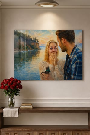 Kişiye Özel Yağlı Boya Görünümlü Cam Tablo – Fotoğraftan Özel Tasarım – Dekoratif Anlamlı Hediye
