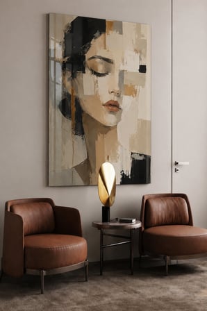 Soyut Huzur Portresi Cam Tablo – Modern Kadın Figürlü Dekoratif Duvar Tablosu