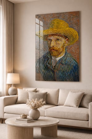Vincent van Gogh Hasır Şapkalı Otoportre Cam Tablo