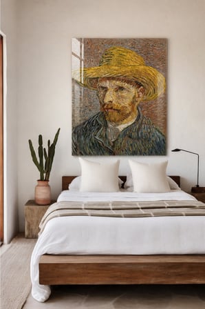 Vincent van Gogh Hasır Şapkalı Otoportre Cam Tablo
