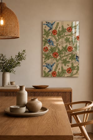 William Morris Trellis – Kuş ve Çiçek Desenli Vintage Botanik Dekoratif Tablo