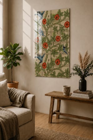 William Morris Trellis – Kuş ve Çiçek Desenli Vintage Botanik Dekoratif Tablo