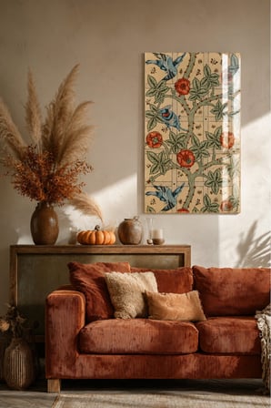 William Morris Trellis – Kuş ve Çiçek Desenli Vintage Botanik Dekoratif Tablo