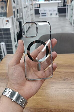 iPhone 15 Kılıf Magsafe Köşeleri Renkli Lüx Şeffaf Kamera Çıkıntılı Silikon Kapak