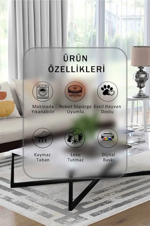Yıkanabilir Kaymaz Taban Dijital Baskılı Halı ve Yolluk – Leke Tutmaz Salon & Mutfak Halısı