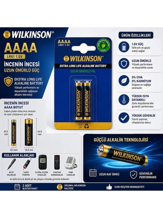 Wilkinson Batteries 25A Ultra Plus Lr8D425/E96/AAAA Boy İncenin İncesi Alkalin Pil, 1.5 Volt, 2'li K