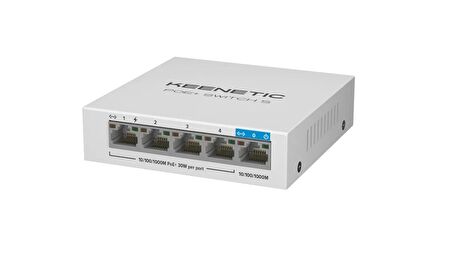 Keenetic PoE+ Switch 5, 1X1Gbit, 4X1Gbit PoE+ Port, IEEE 802.3AF/AT (Max.30W/Port), 60Watt