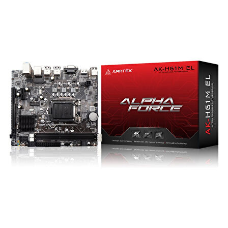 Arktek Alpha Force AK-H61M EL DDR3 (1600MHz)OC VGA/HDMI PCIe 2.0 1155P mATX Anakart