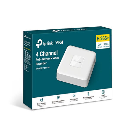 Tp-Link VIGI NVR1104H-4P 4 Kanal NVR (H.265+4K (2CH 8MP-4CH 4MP) PoE 53W 