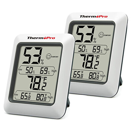 ThermoPro TP50 Termometre İç Mekan Dijital Isı ve Nem Ölçer - 2 Adet